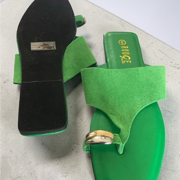 Rouge Helium Shoes - Rouge Helium Vibrant Green Sandals with Gold Accent